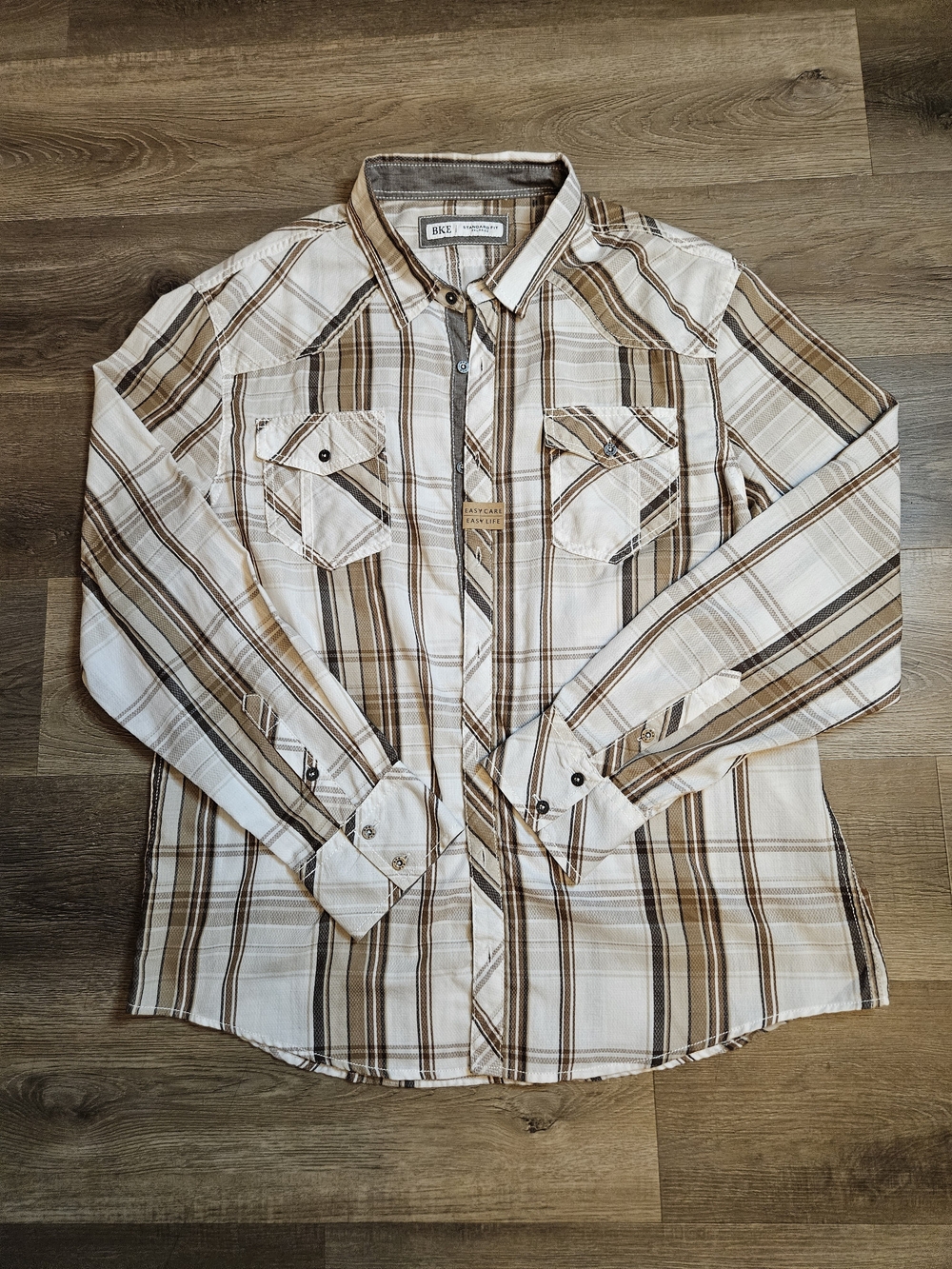 BKE Men's Plaid Button-Down Shirt in White and Brown 2XL Never Worn